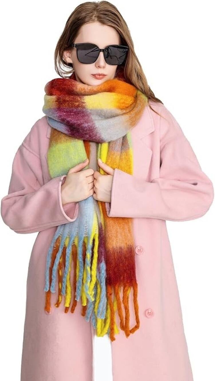 Yatemiole Women's Cashmere Big Colored Scarf Winter Warm Pattern Multi-Color